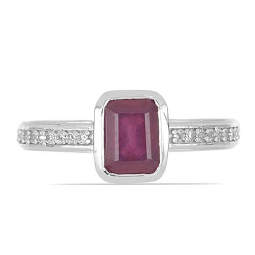 STERLING SILVER  GLASS FILLED RUBY GEMSTONE CLASSIC RING